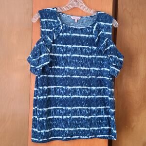 Womens Juicy Couture Cold Shoulder Shirt Large Blue/White Tie Dye Y2K